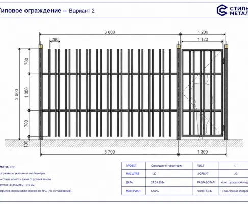 Типовое металлическое ограждение МКА 2024 — Тип 2