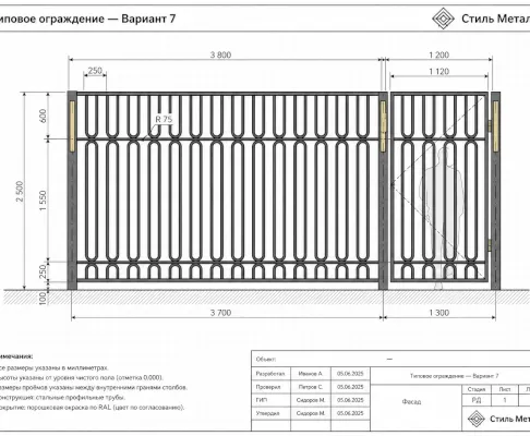 Типовое металлическое ограждение МКА 2024 — Тип 7